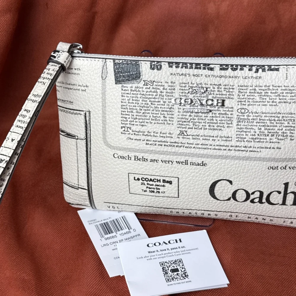 Coach Large Wristlet Newspaper Print Zip Corner